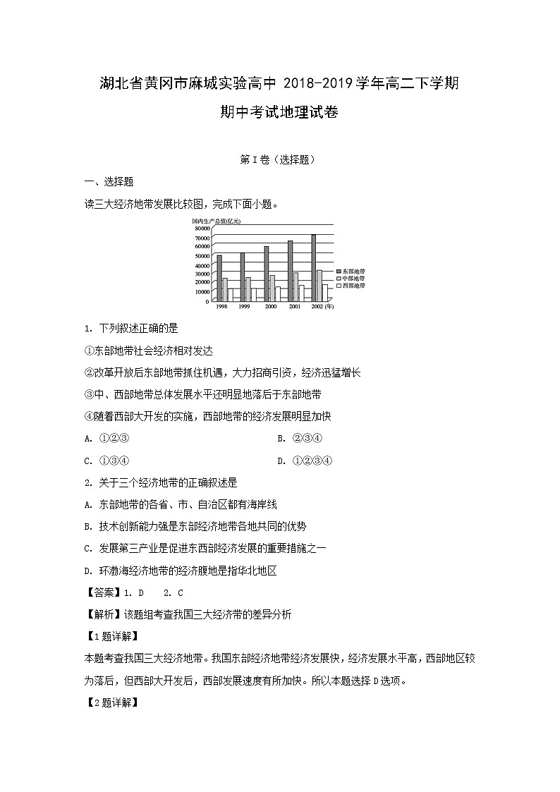 【地理】湖北省黄冈市麻城实验高中2018-2019学年高二下学期期中考试试卷（解析版）01