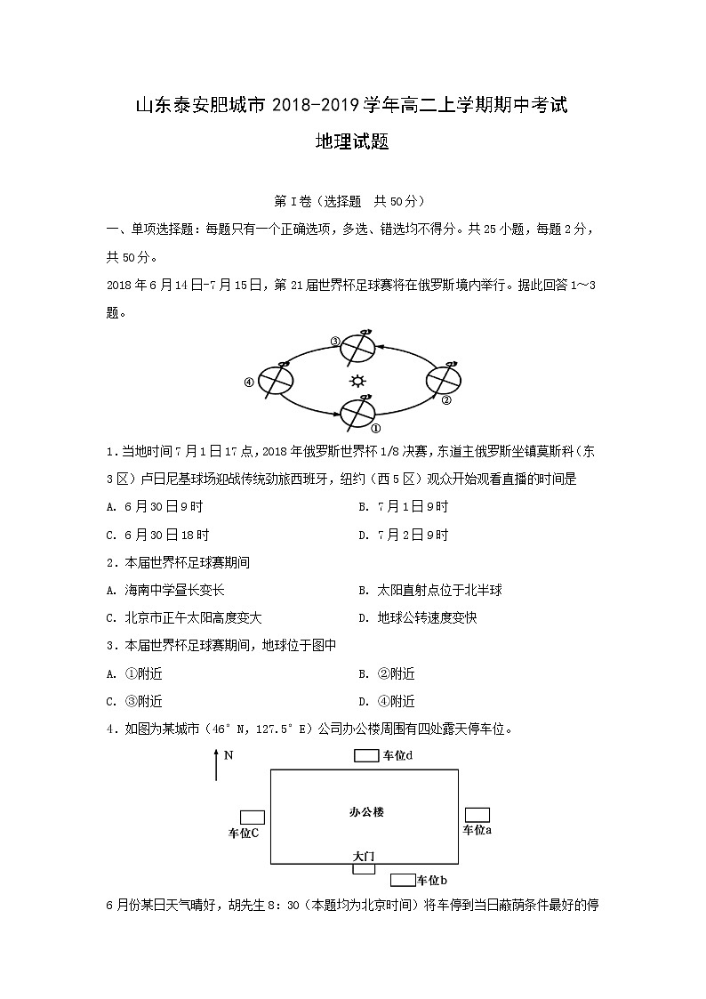 【地理】山东泰安肥城市2018-2019学年高二上学期期中考试试题01