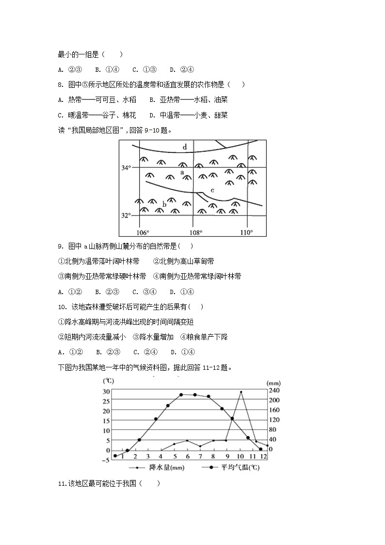 【地理】四川省雅安中学2018-2019学年高二上学期期中考试试题03