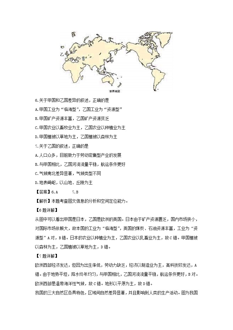 【地理】江苏省江阴四校2018-2019学年高二上学期期中考试（解析版）03