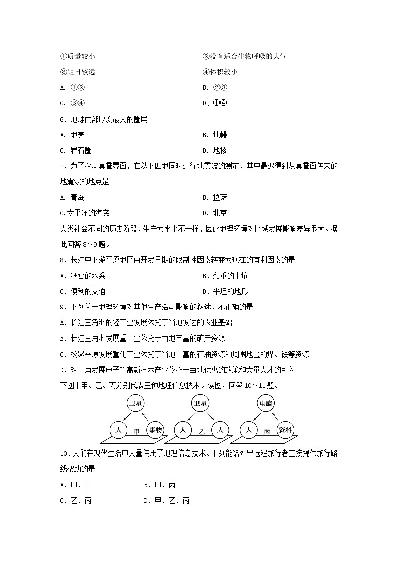 【地理】江苏省苏州市第五中学2018-2019学年高二上学期期中考试（必修）试题02