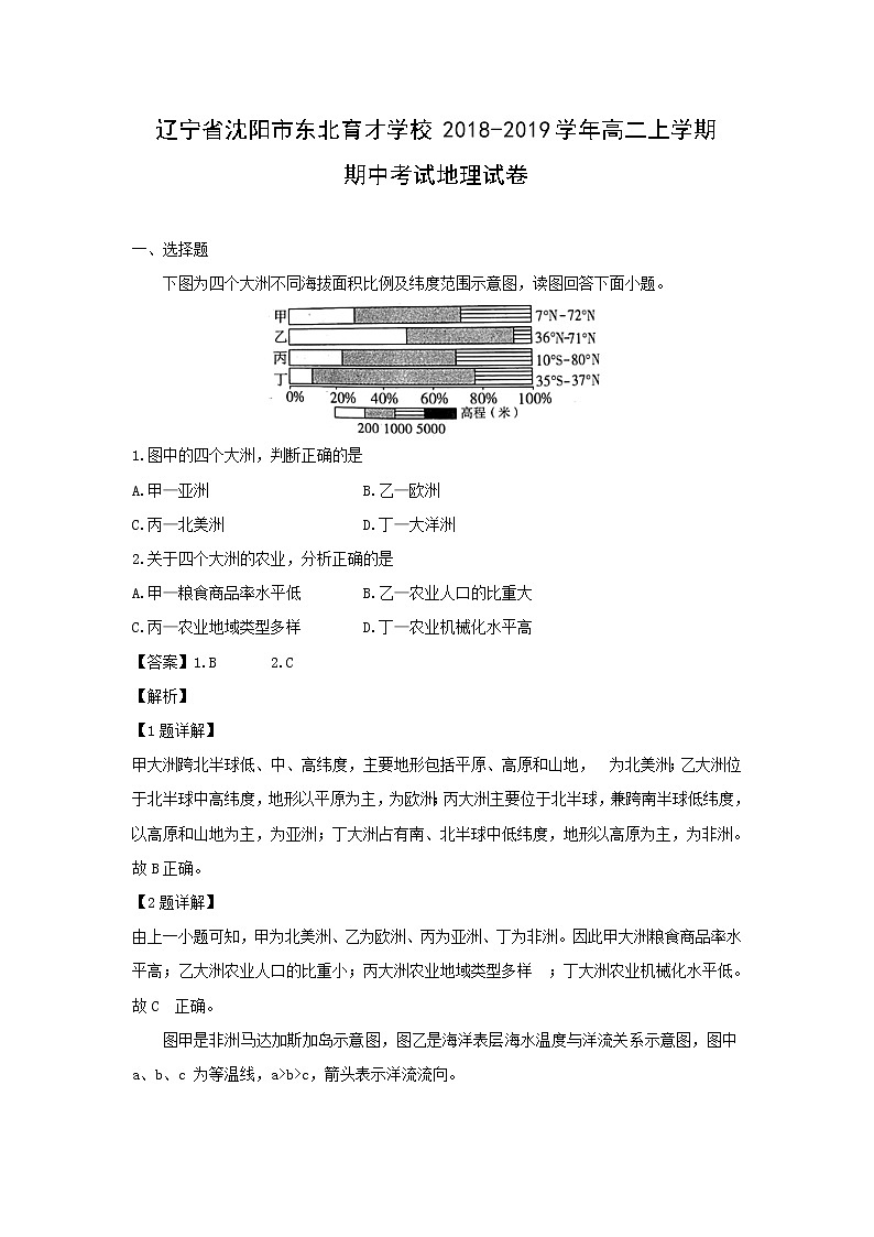 【地理】辽宁省沈阳市东北育才学校2018-2019学年高二上学期期中考试试卷（解析版）01