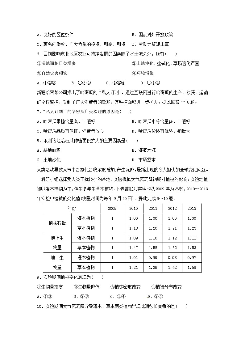 【地理】甘肃省临夏中学2018-2019学年高二上学期期中考试（文）试题02