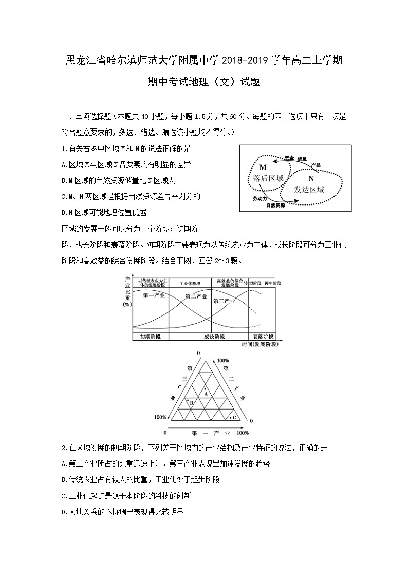 【地理】黑龙江省哈尔滨师范大学附属中学2018-2019学年高二上学期期中考试（文）试题01