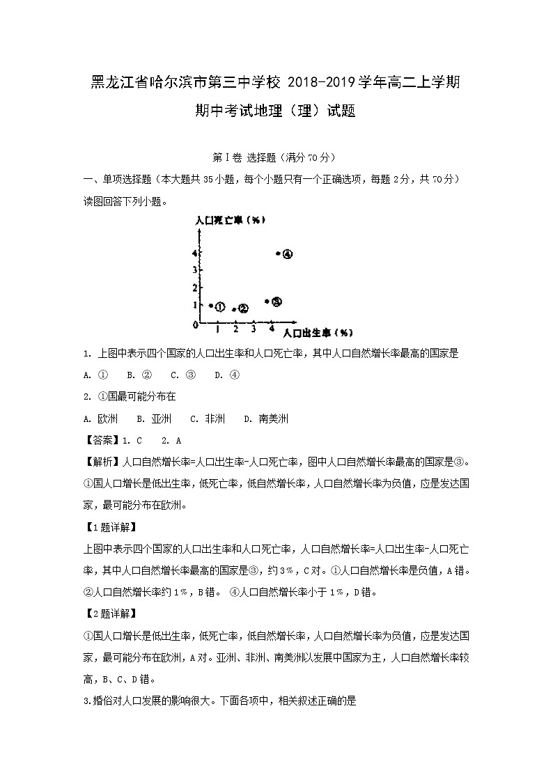 【地理】黑龙江省哈尔滨市第三中学校2018-2019学年高二上学期期中考试（理）试题（解析版）01