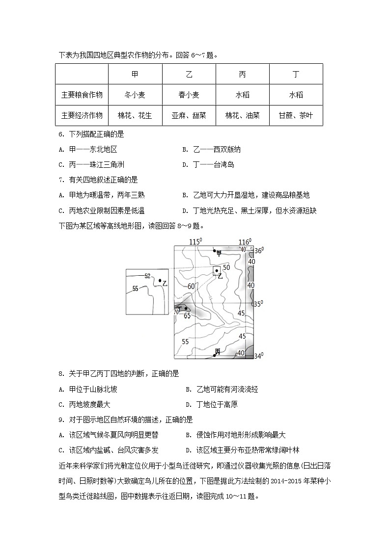 【地理】福建省永安市第一中学2018-2019学年高二上学期期中考试02