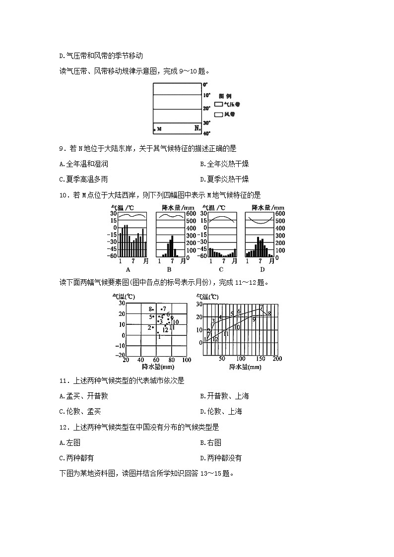 【地理】甘肃省武威市第六中学2019-2020学年高二上学期第二次学段考试考试试题03