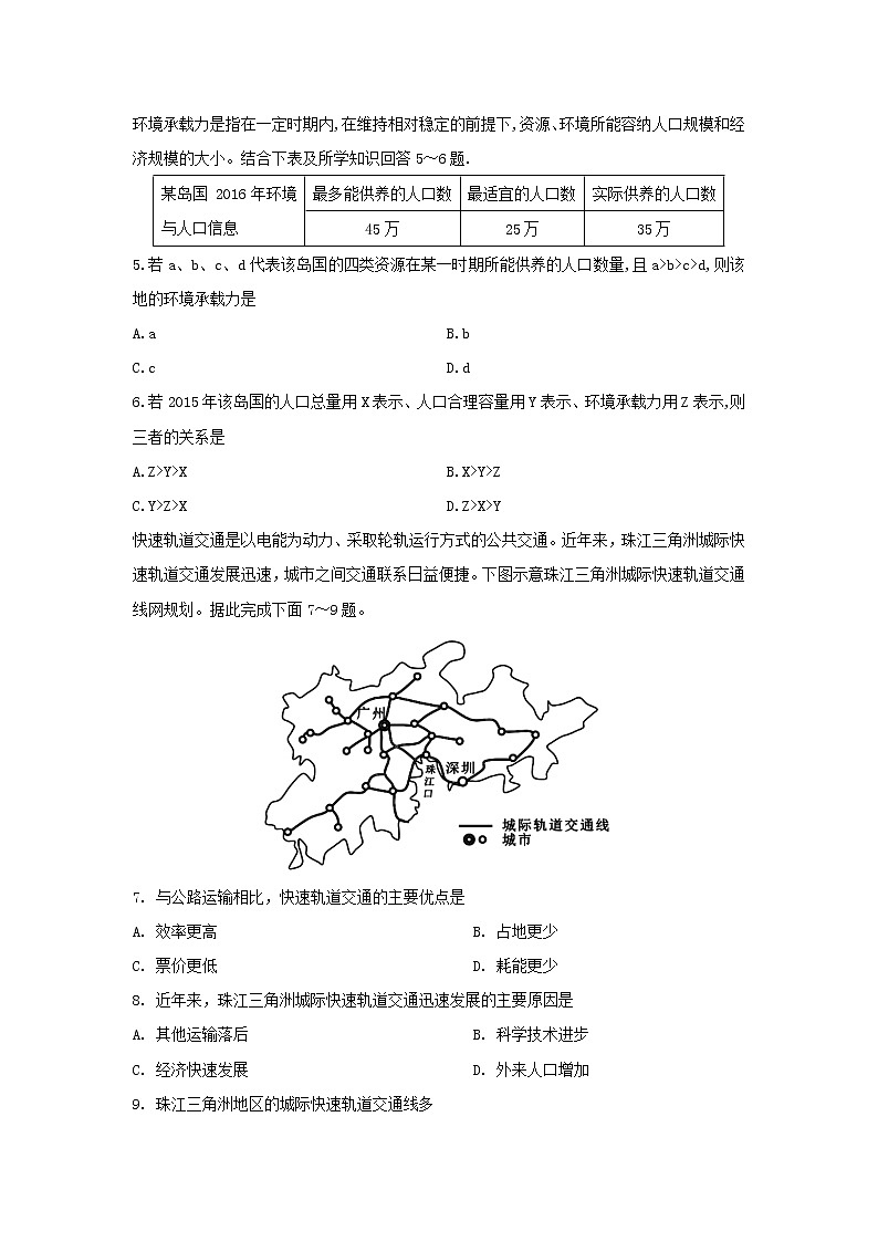 【地理】四川省绵阳市南山中学实验学校2019-2020学年高二上学期入学考试试题02
