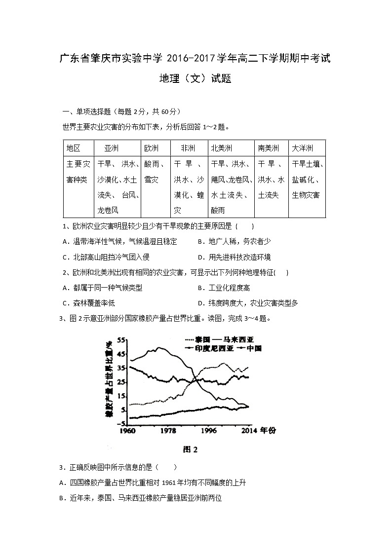 【地理】广东省肇庆市实验中学2016-2017学年高二下学期期中考试（文）试题01