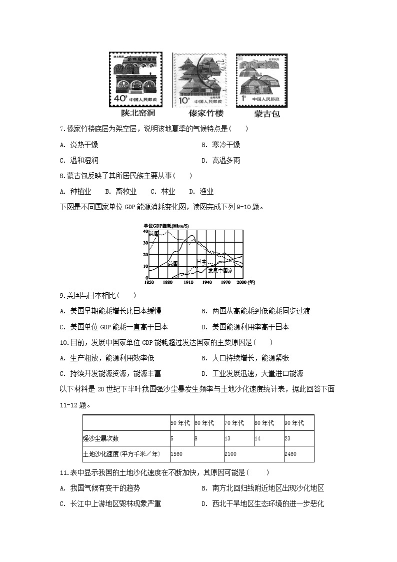 【地理】安徽省滁州市定远县育才学校2019-2020学年高二（普通班）上学期期中考试试题03