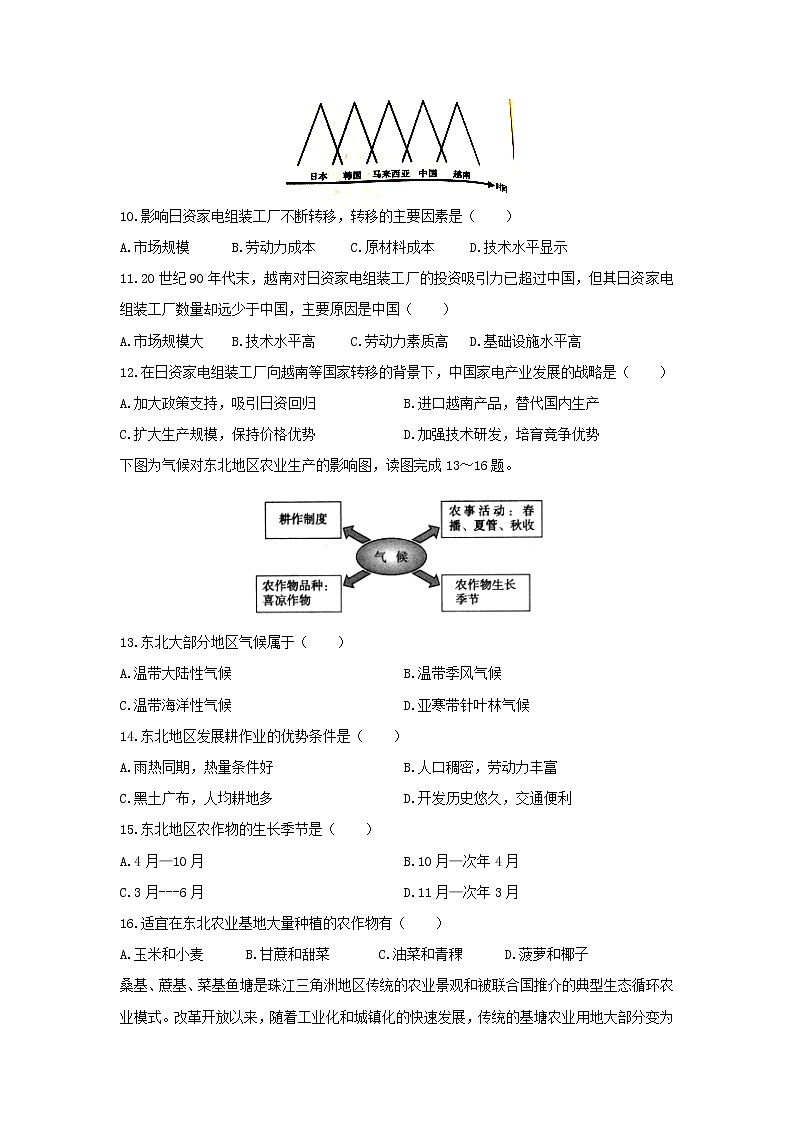 【地理】福建省厦门市湖滨中学2019-2020学年高二上学期期中考试试题03