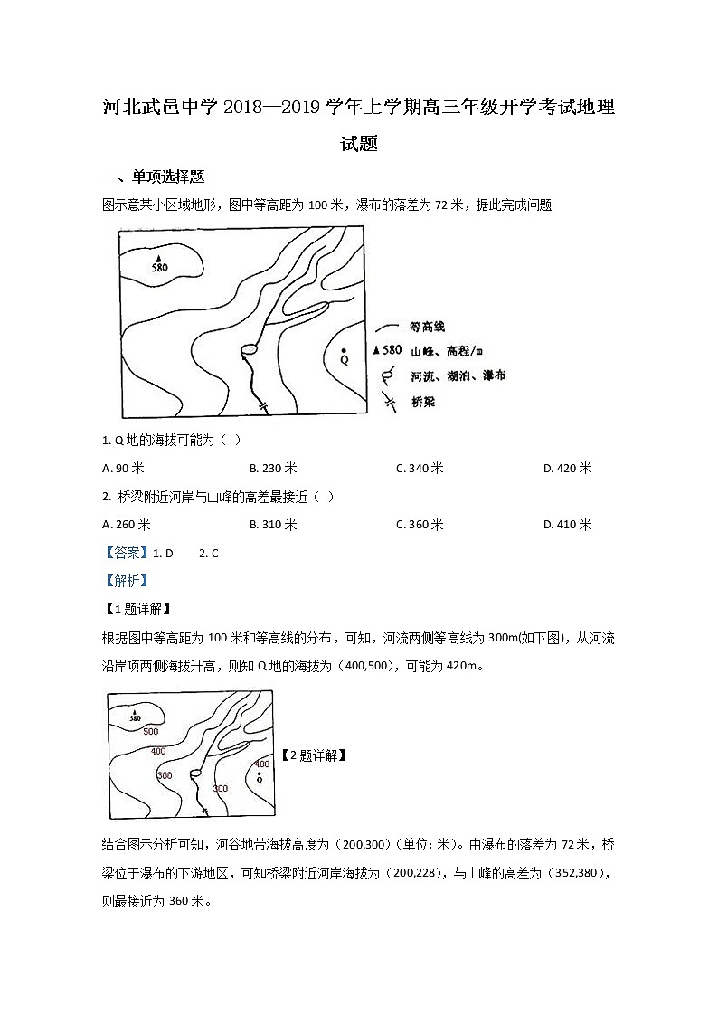河北省武邑中学2019届高三上学期开学考试地理试题01