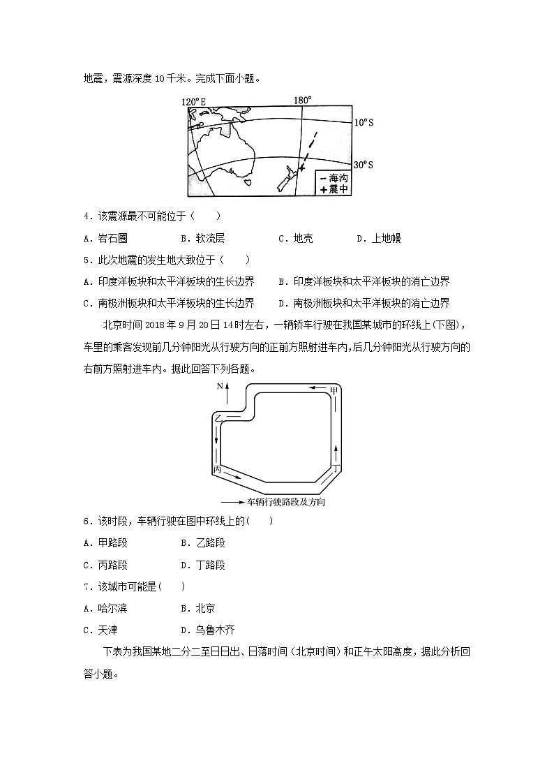 【地理】江西省南康中学2020届高三上学期第二次月考 试卷02
