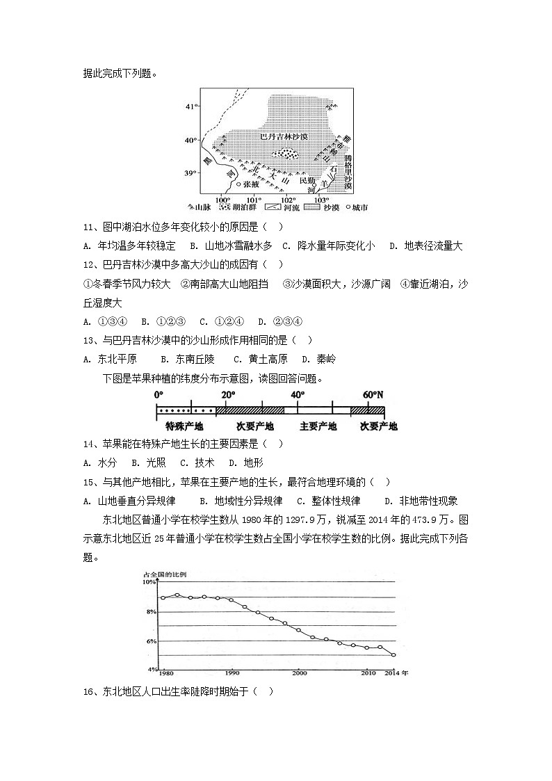 【地理】辽宁省辽河油田第二高级中学2020届高三12月考试03
