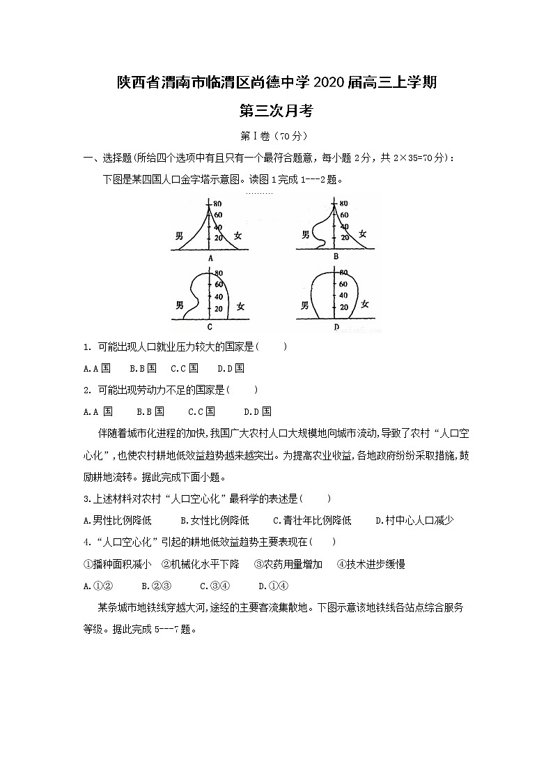【地理】陕西省渭南市临渭区尚德中学2020届高三上学期第三次月考 试卷01