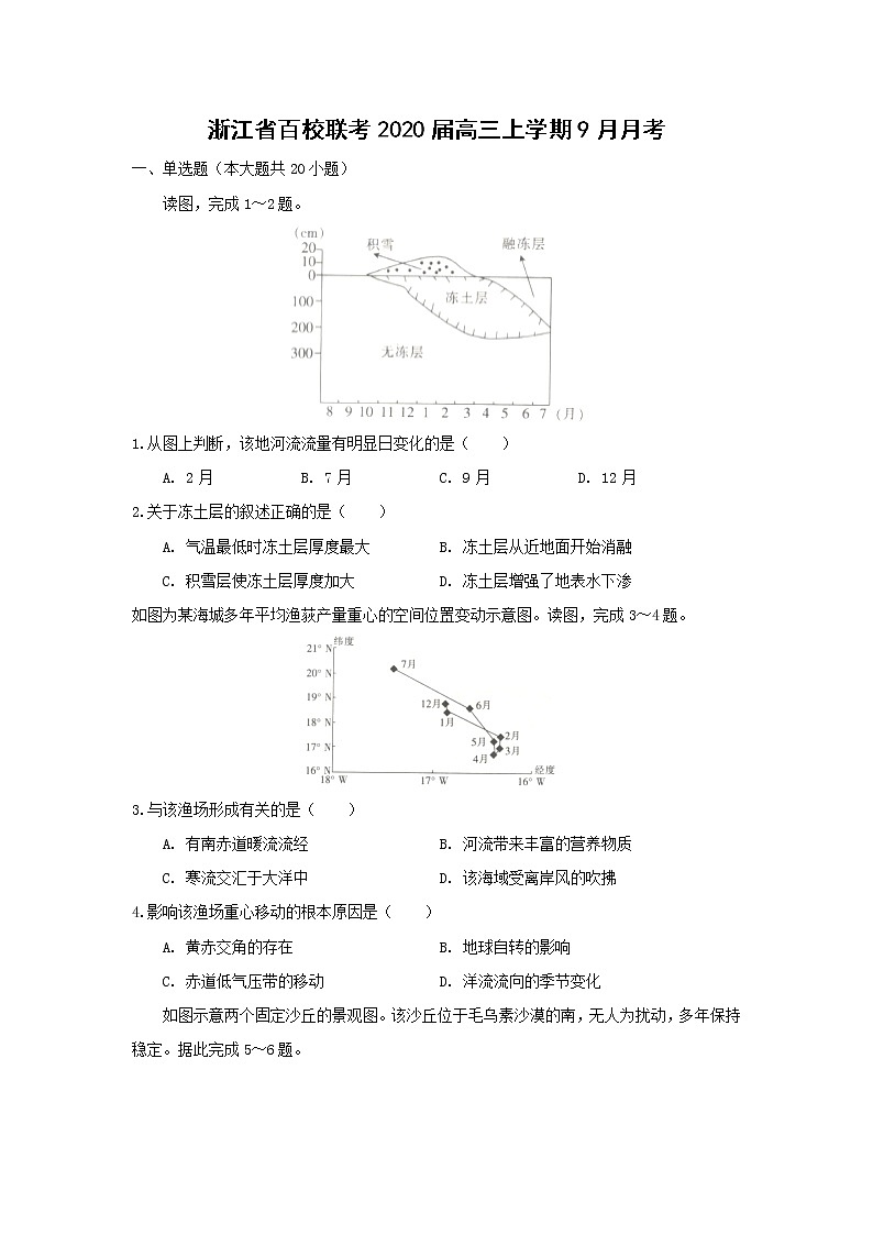 【地理】浙江省百校联考2020届高三上学期9月月考（解析版） 试卷01