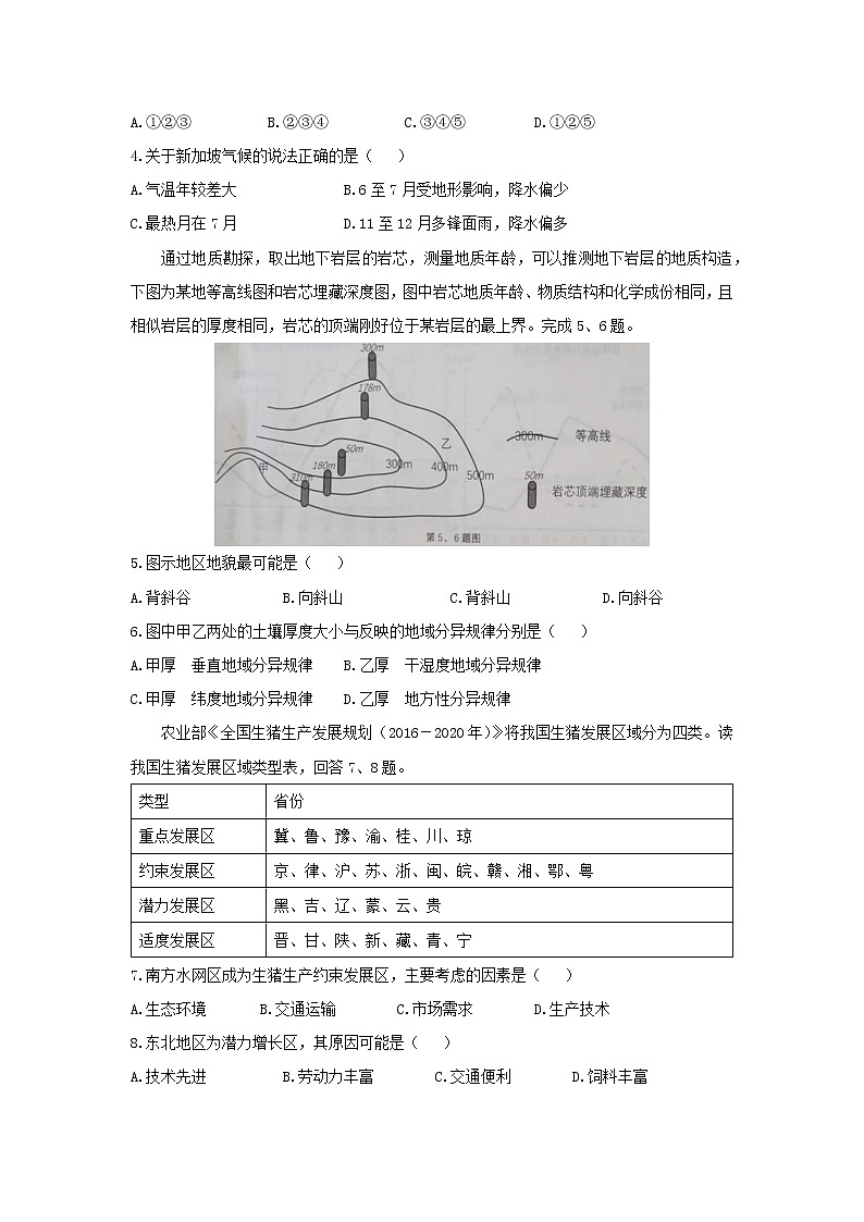 【地理】浙江省名校新高考研究联盟(Z20联盟)2020届高三上学期第一次联考 试卷02
