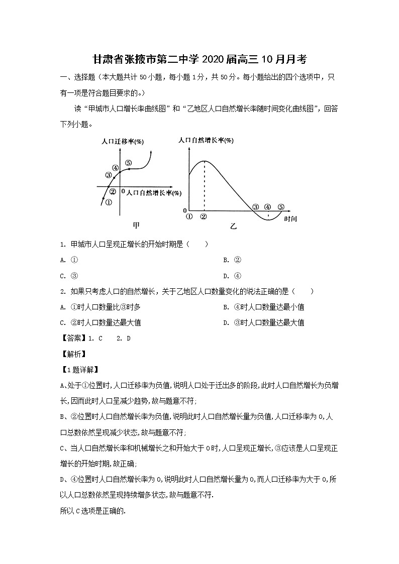 【地理】甘肃省张掖市第二中学2020届高三10月月考（解析版） 试卷01