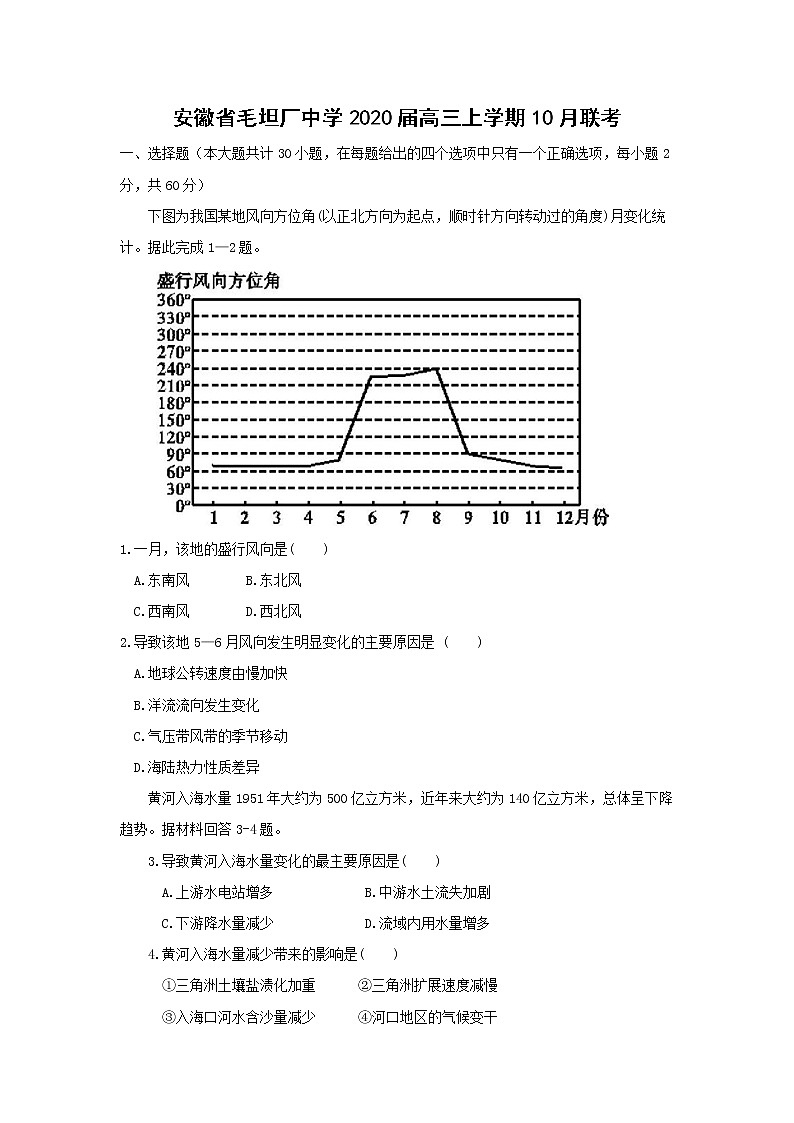 【地理】安徽省毛坦厂中学2020届高三上学期10月联考 试卷01