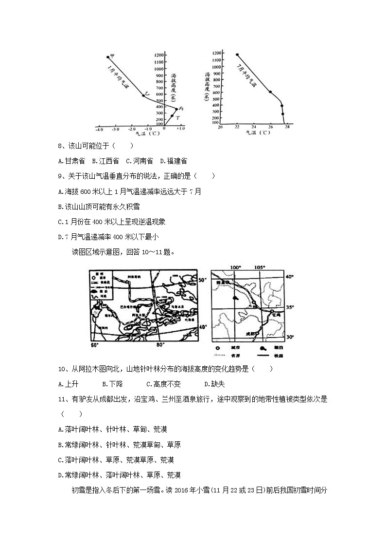 【地理】河北省秦皇岛市六校2020届高三上学期期初检测联考03