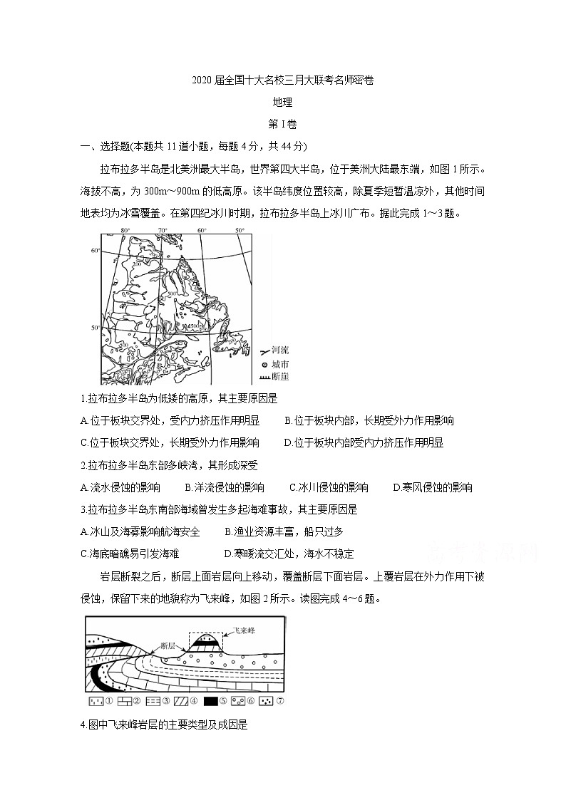 2020届全国十大名校三月大联考名师密卷 地理第1页