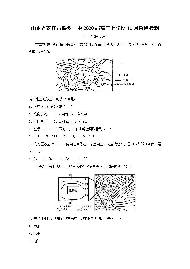 【地理】山东省枣庄市滕州一中2020届高三上学期10月阶段检测01