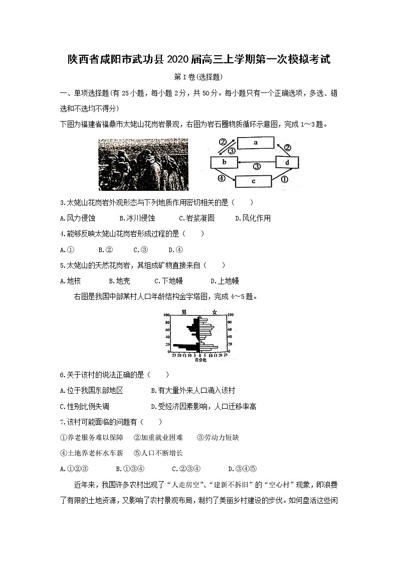 【地理】陕西省咸阳市武功县2020届高三上学期第一次模拟考试201