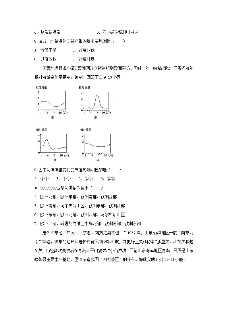 【地理】安徽省肥东县高级中学2020届高三1月调研考试03