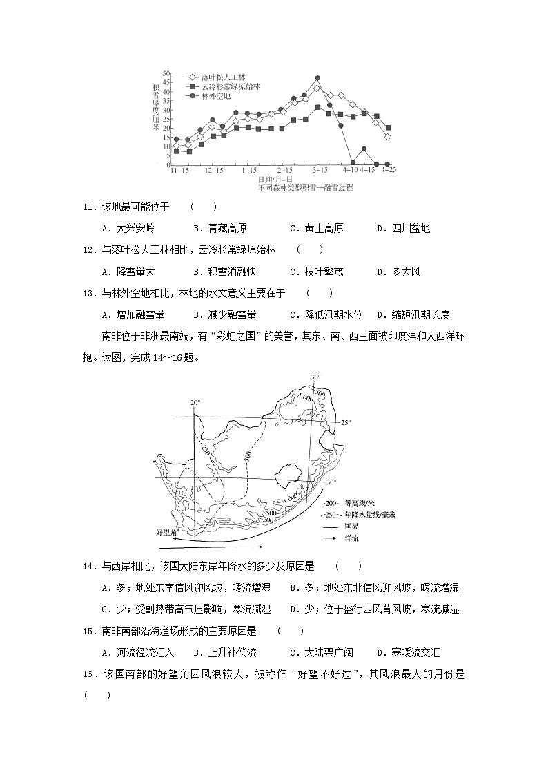 【地理】河北省衡水中学2020届高三上学期第四次调研考试03
