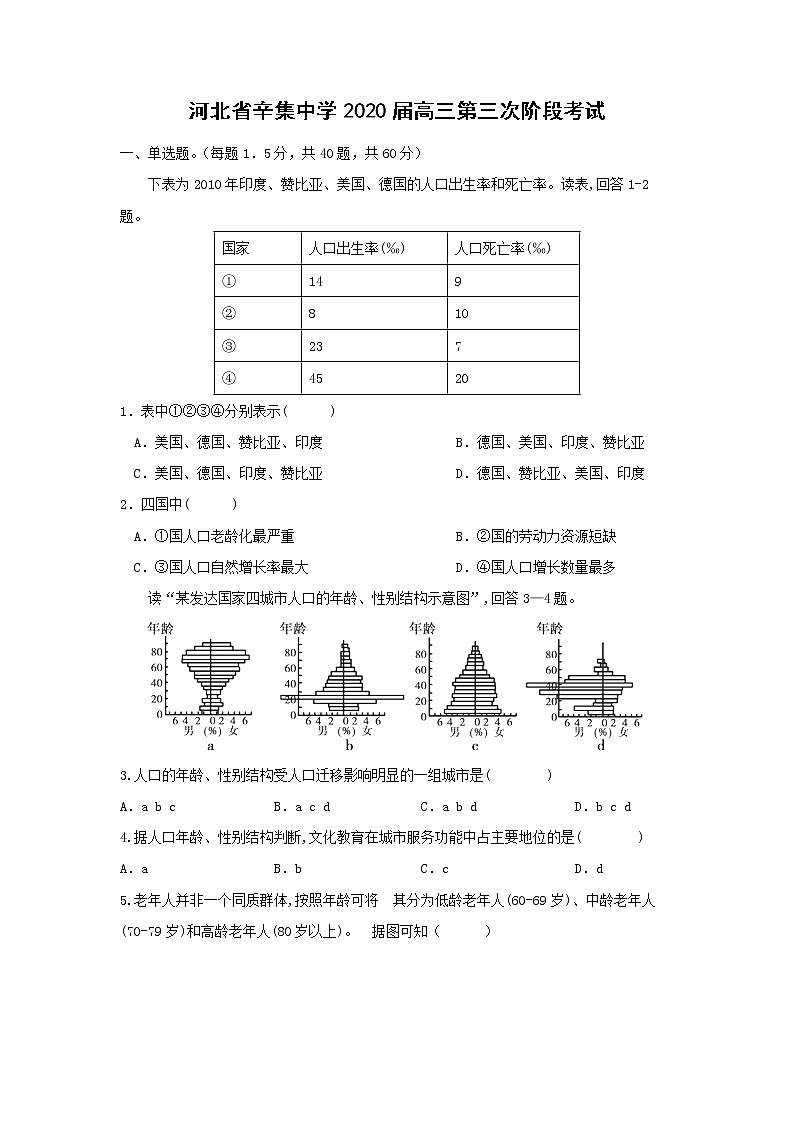 【地理】河北省辛集中学2020届高三第三次阶段考试01
