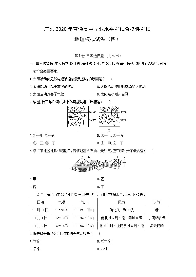 【地理】广东2020年普通高中学业水平考试合格性考试模拟试卷（四）（解析版）01