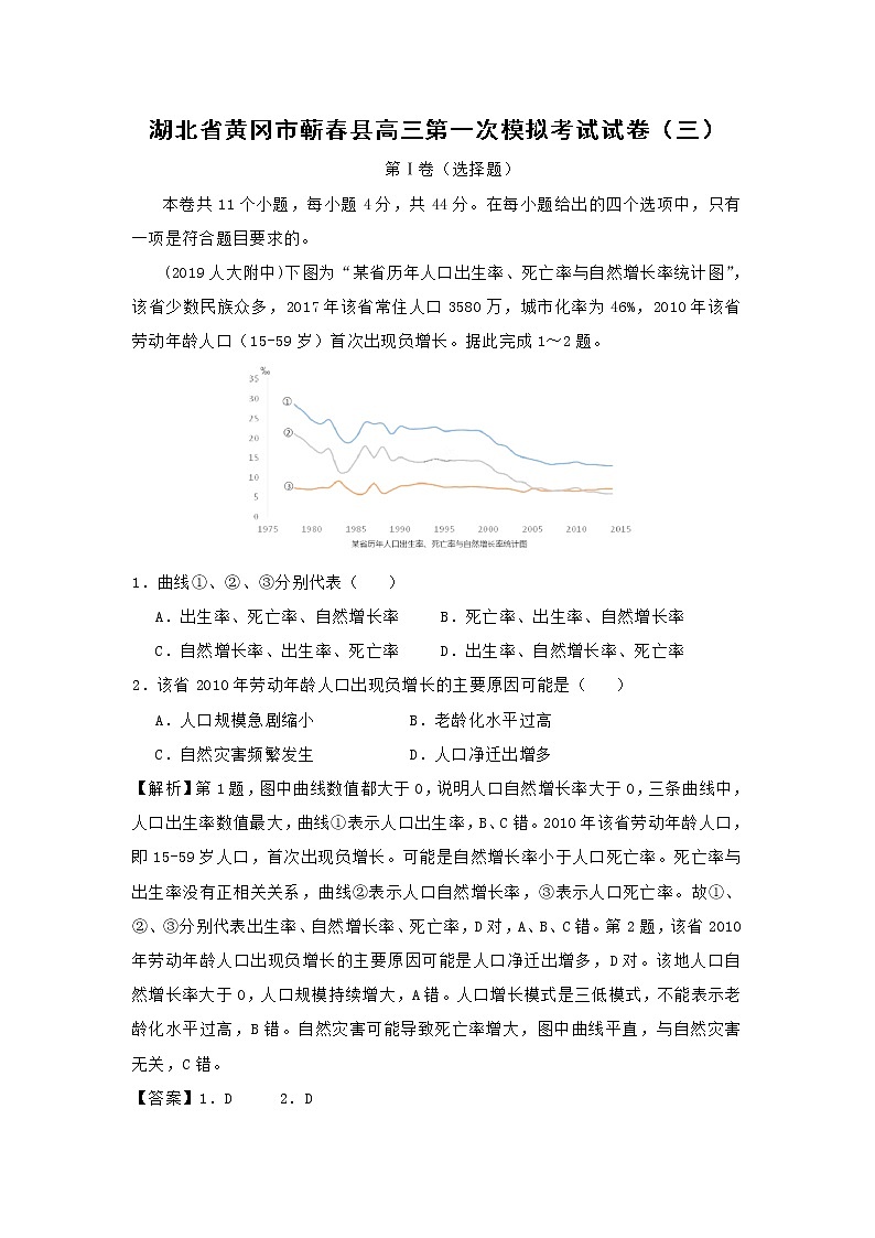 【地理】湖北省黄冈市蕲春县高三第一次模拟考试试卷（三）（解析版）01
