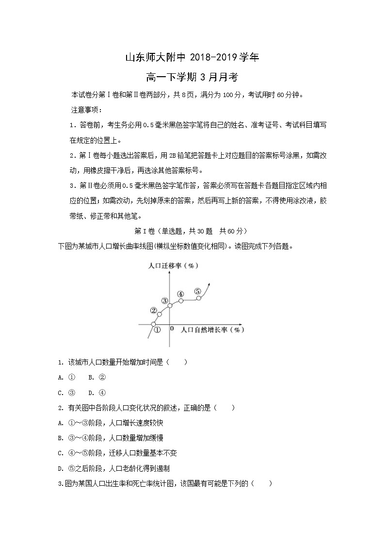 【地理】山东师大附中2018-2019学年高一下学期3月月考第1页