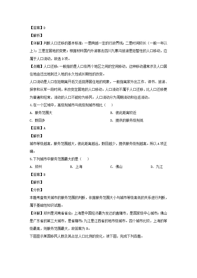 【地理】山西省吕梁育星中学2018-2019学年高一下学期第一次月考（解析版） 试卷02