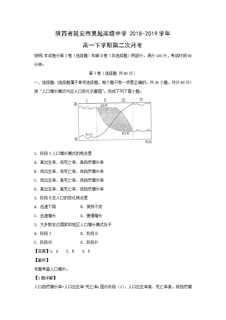 【地理】陕西省延安市吴起高级中学2018-2019学年高一下学期第二次月考(解析版)第1页