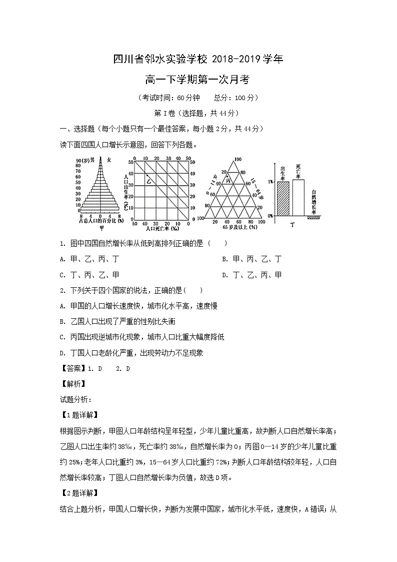 【地理】四川省邻水实验学校2018-2019学年高一下学期第一次月考（解析版） 试卷01
