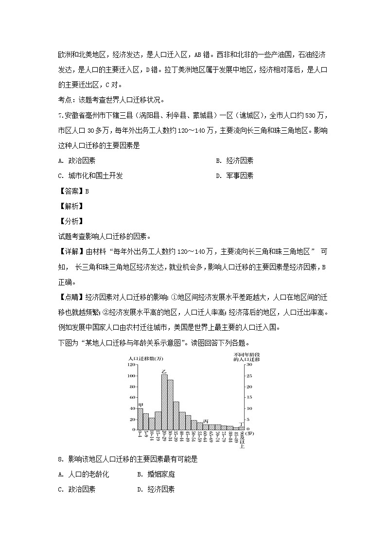 【地理】天津市武清区杨村第三中学2018-2019学年高一下学期第一次月考（解析版） 试卷03