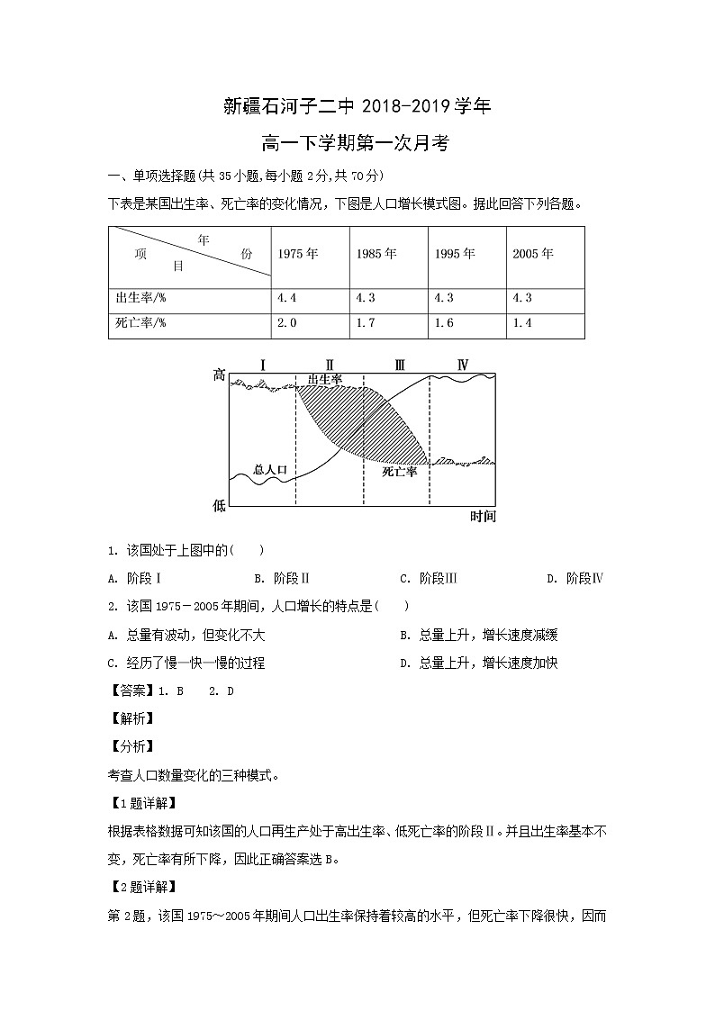 【地理】新疆石河子二中2018-2019学年高一下学期第一次月考（解析版）第1页