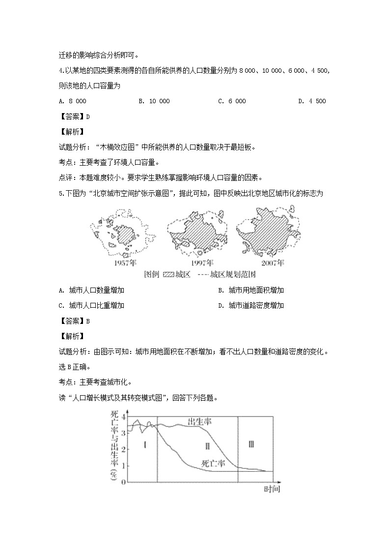 【地理】吉林省汪清县第六中学2018-2019学年高一下学期3月月考（解析版） 试卷02