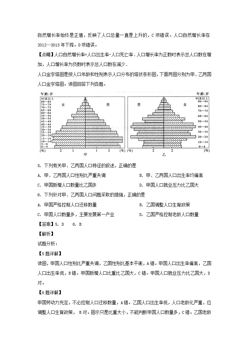 【地理】江西省上饶市“山江湖”协作体2018-2019学年高一下学期第一次月考（统招班）（解析版） 试卷03