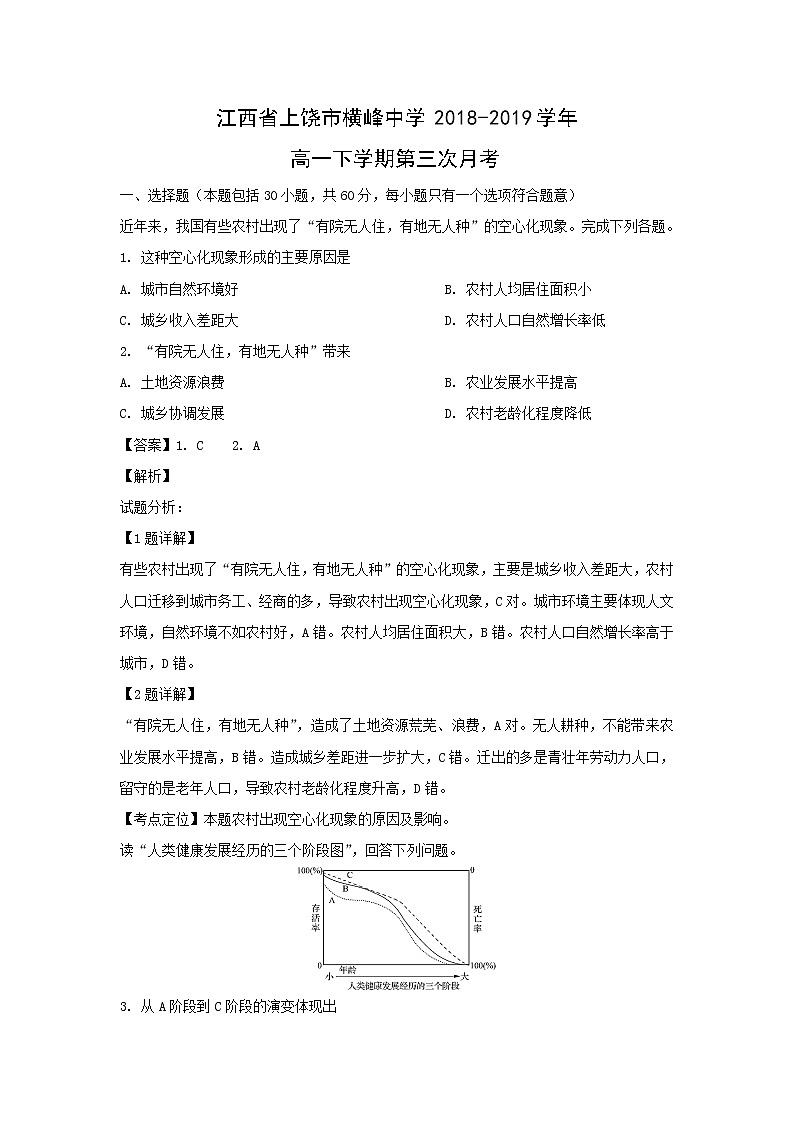 【地理】江西省上饶市横峰中学2018-2019学年高一下学期第三次月考（解析版） 试卷01