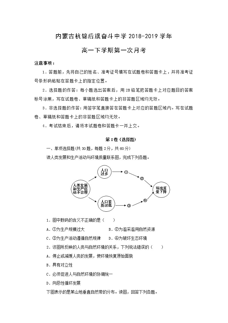【地理】内蒙古杭锦后旗奋斗中学2018-2019学年高一下学期第一次月考 (1) 试卷01