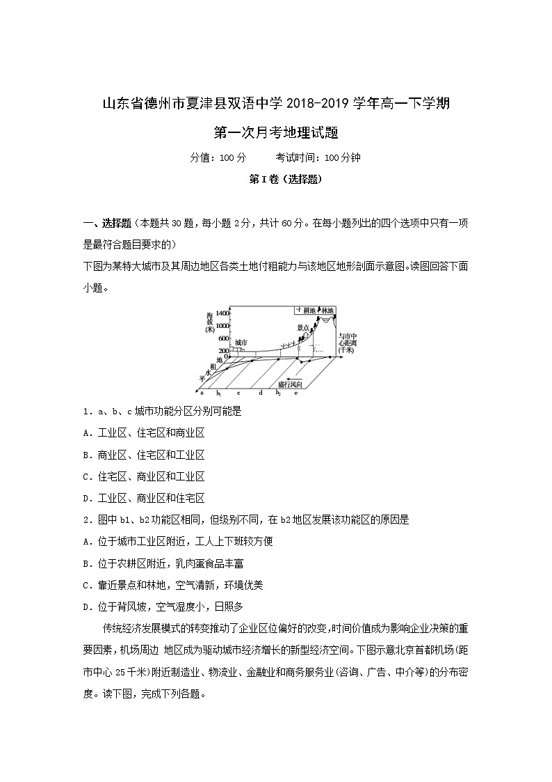 【地理】山东省德州市夏津县双语中学2018-2019学年高一下学期第一次月考试题01