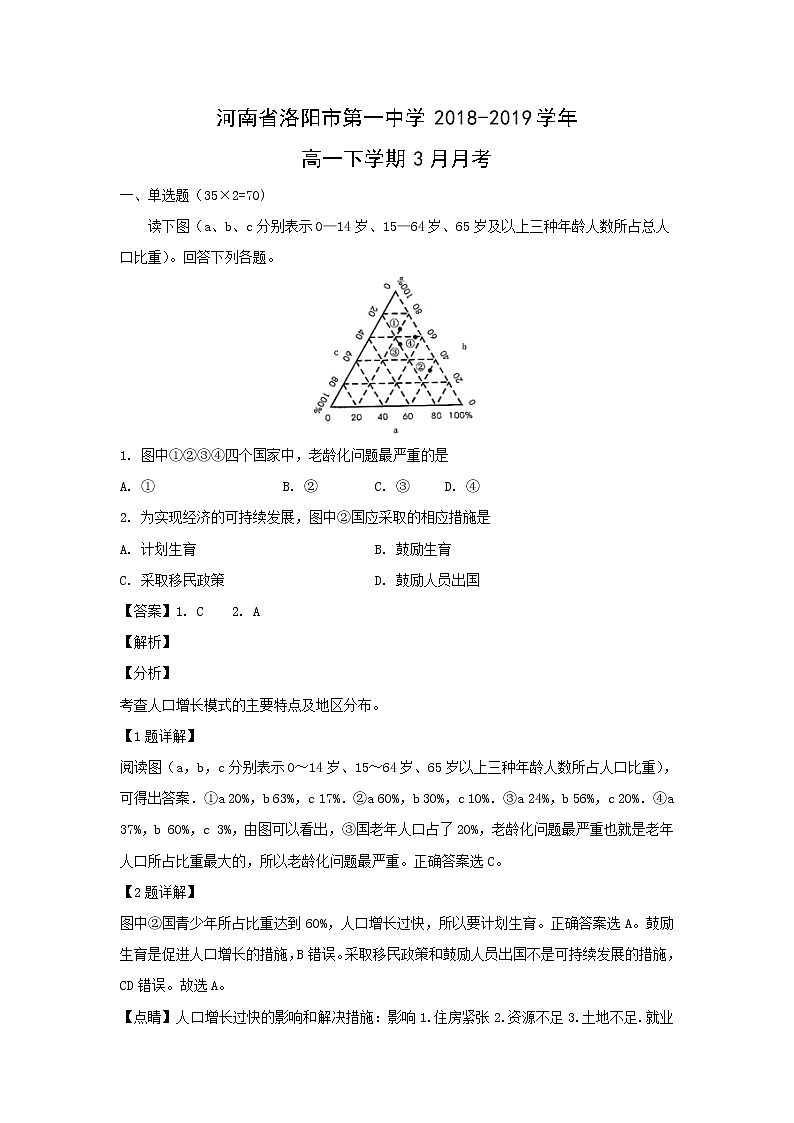 【地理】河南省洛阳市第一中学2018-2019学年高一下学期3月月考（解析版） 试卷01