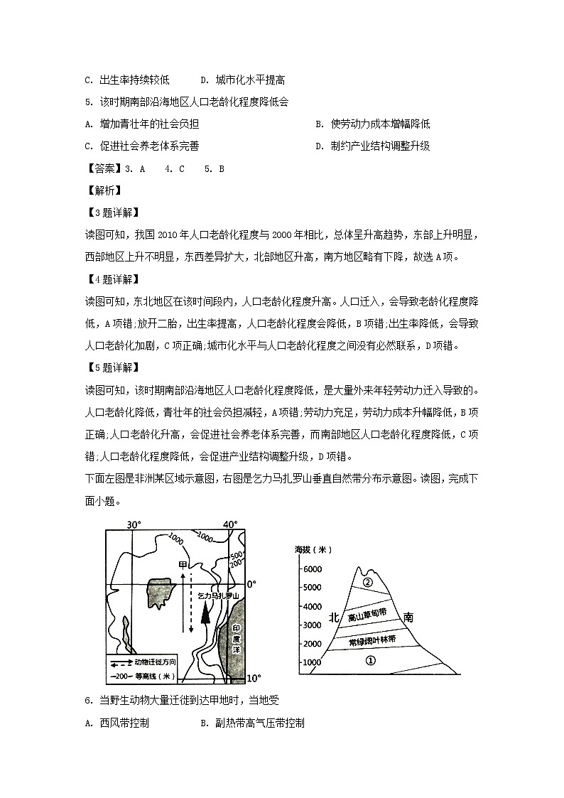 【地理】湖北省汉川市第二中学2018-2019学年高一5月月考（解析版） 试卷03