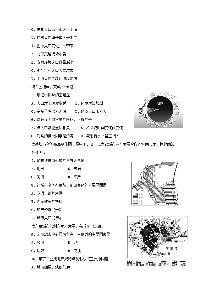 【地理】黑龙江省大庆市第四中学2018-2019学年高一下学期第二次月考 试卷02