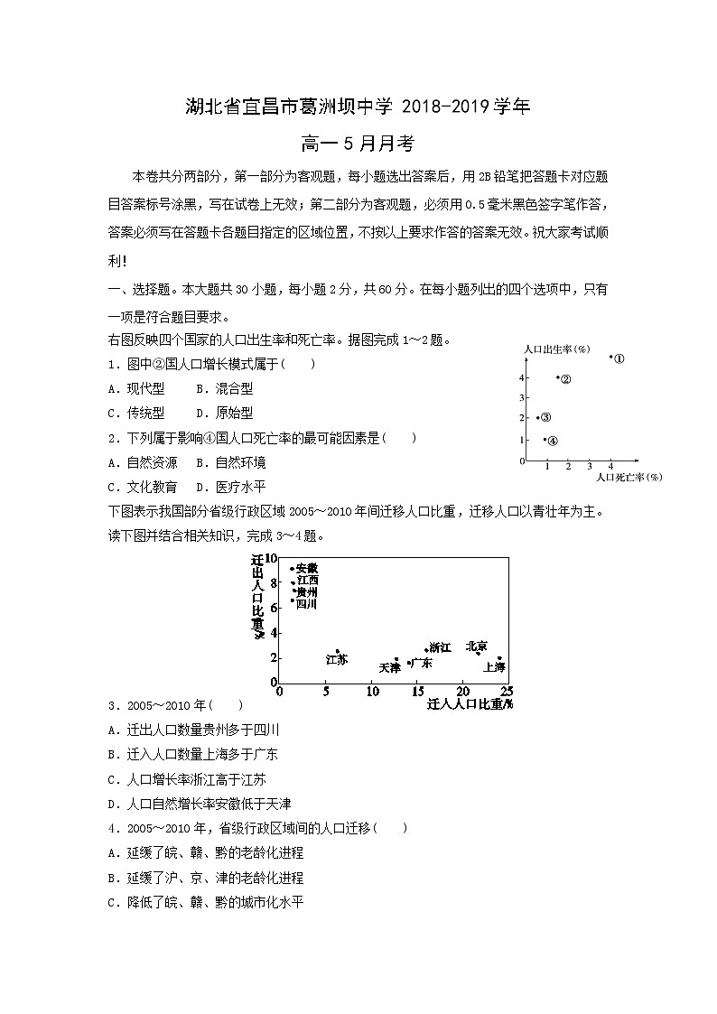 【地理】湖北省宜昌市葛洲坝中学2018-2019学年高一5月月考 试卷01