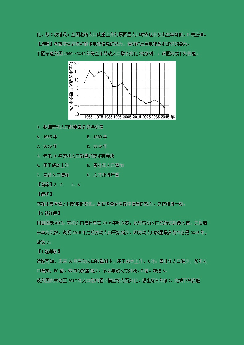 【地理】湖南省双峰县第一中学2018-2019学年高一6月月考（解析版） 试卷02