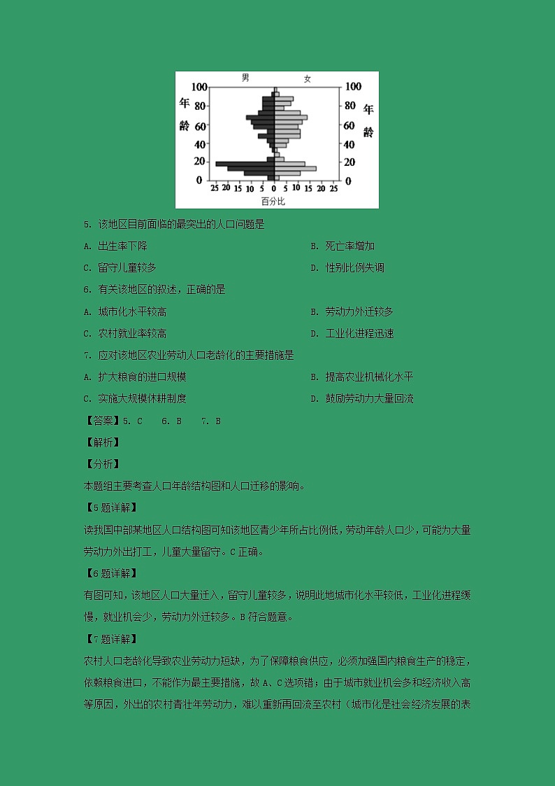 【地理】湖南省双峰县第一中学2018-2019学年高一6月月考（解析版） 试卷03