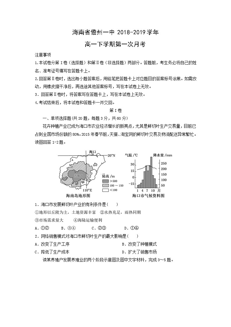 【地理】海南省儋州一中2018-2019学年高一下学期第一次月考 试卷01